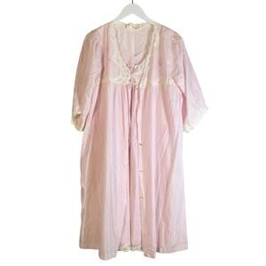Barbizon Size Large Blush Pink Floral Sleeveless Nightgown Robe Set Negligee Vtg
